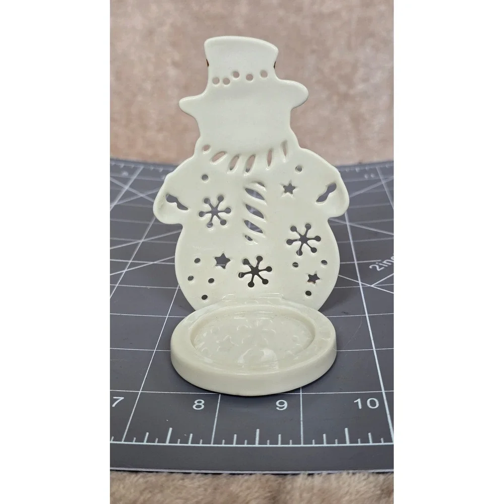 Lenox Ivory China Snowman Votive Tea Light Candle Holder Gold Trim Pierced Star